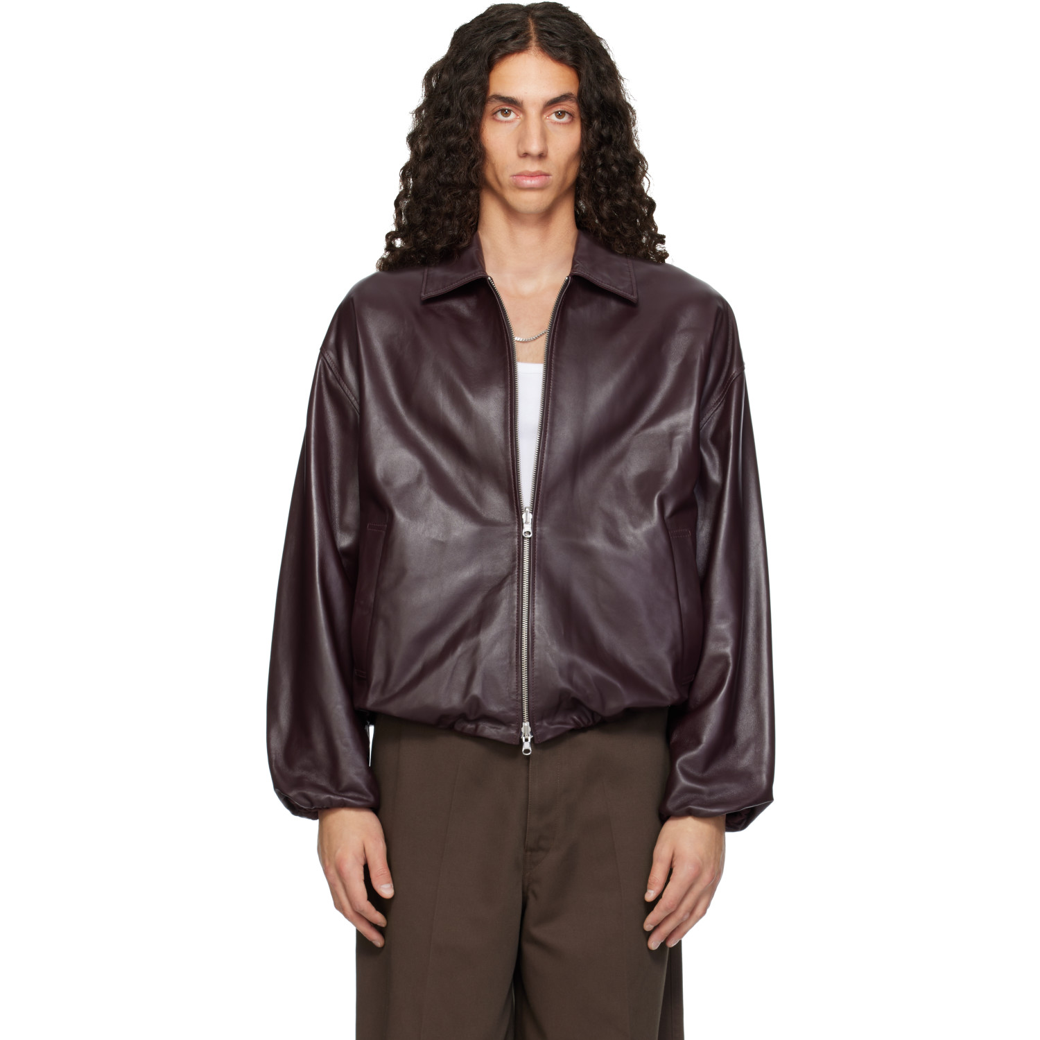 Arma Burgundy Backett Reversible Leather Jacket