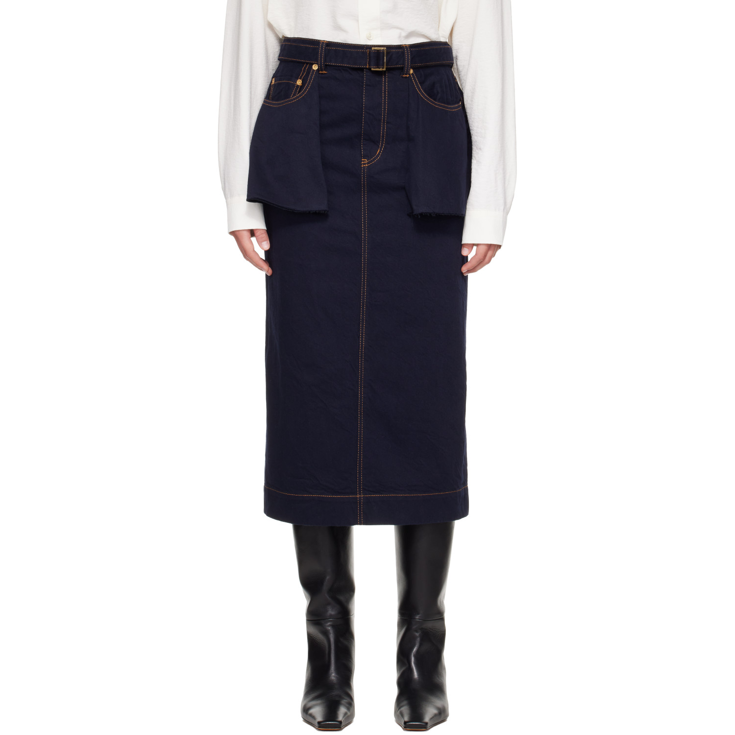 sacai Navy Denim Midi Skirt