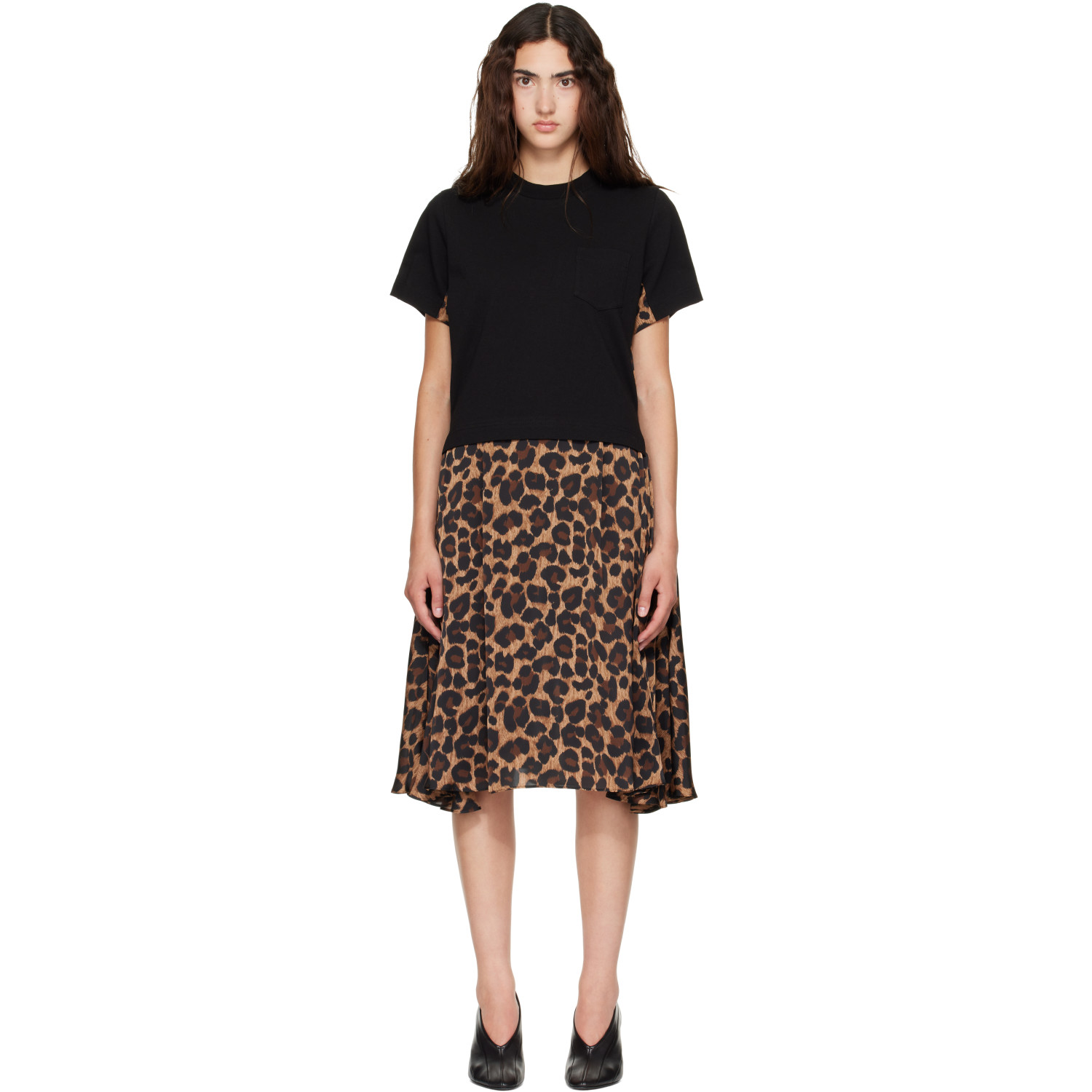 sacai Beige Leopard x Cotton Jersey Midi Dress
