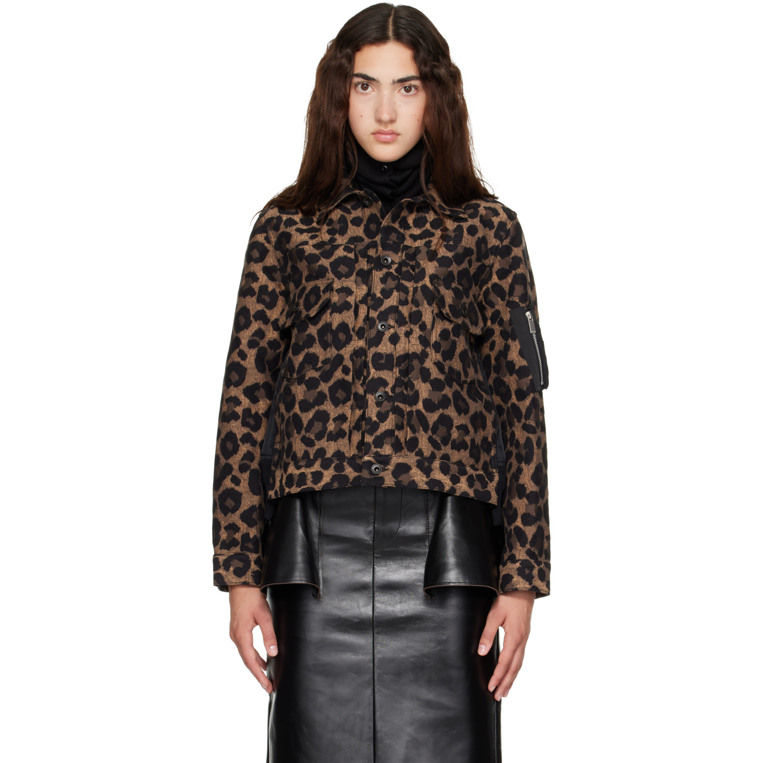 sacai Beige Leopard x Nylon Twill Jacket