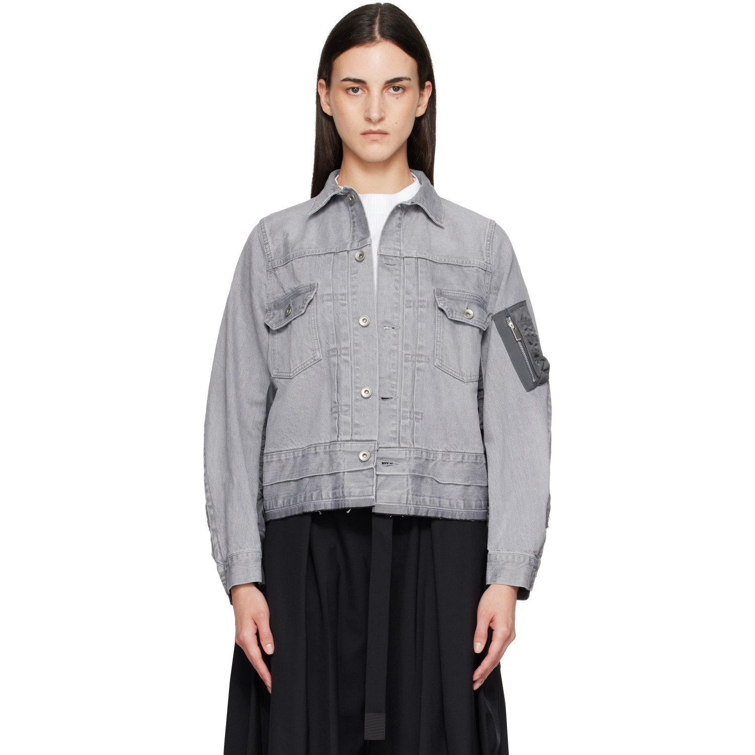 sacai Gray Nylon Twill x Denim Jacket