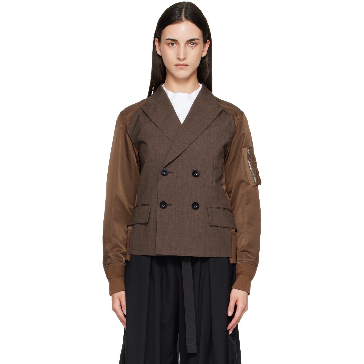 sacai Brown Suiting x Nylon Twill Blazer