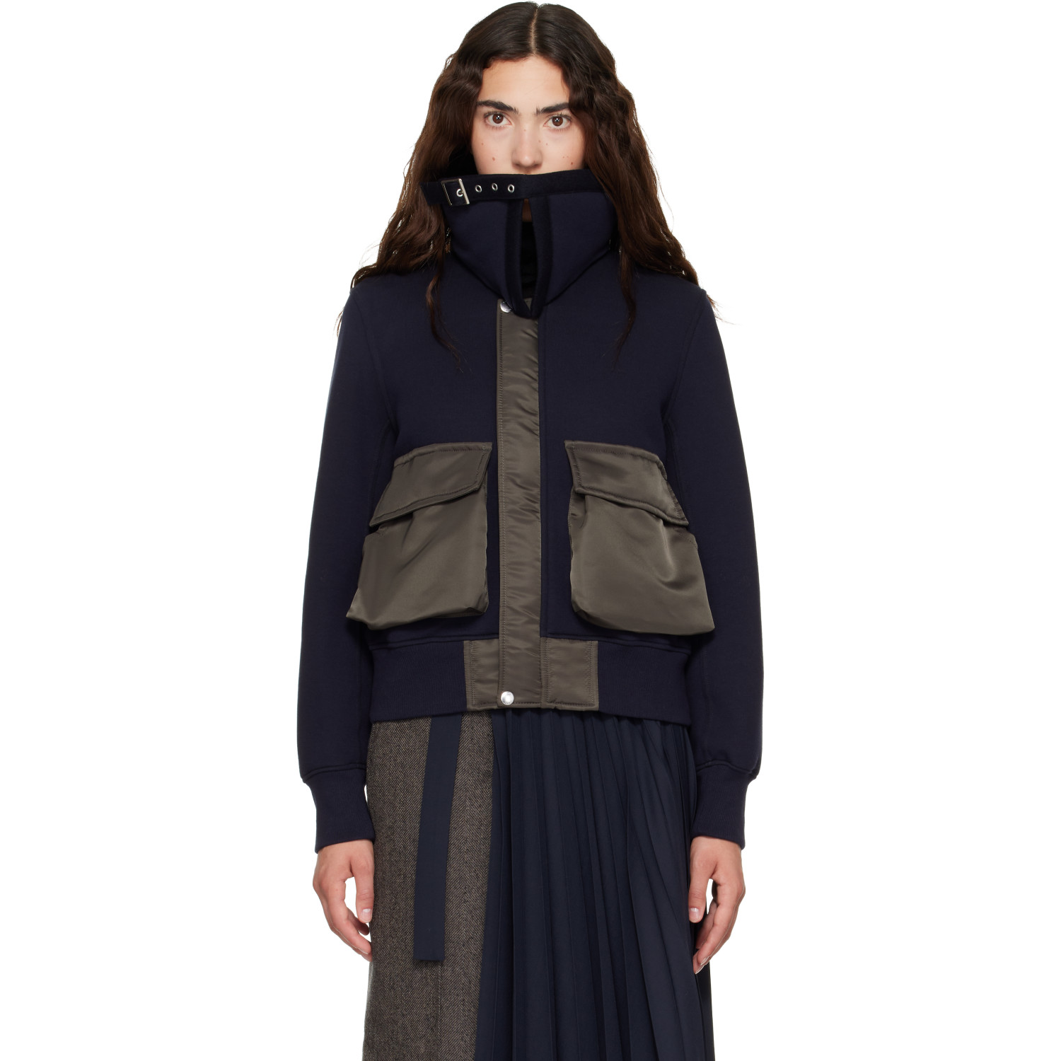 sacai Navy Sponge Sweat Blouson Jacket