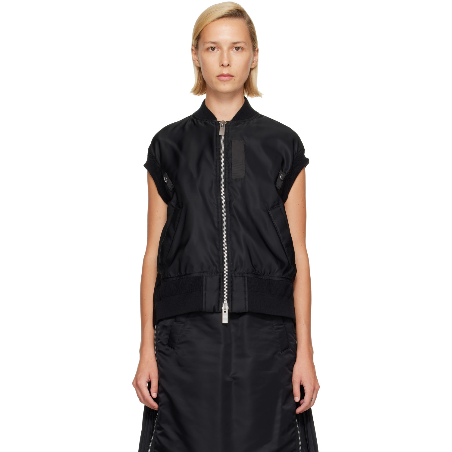 sacai Black Nylon Twill Vest
