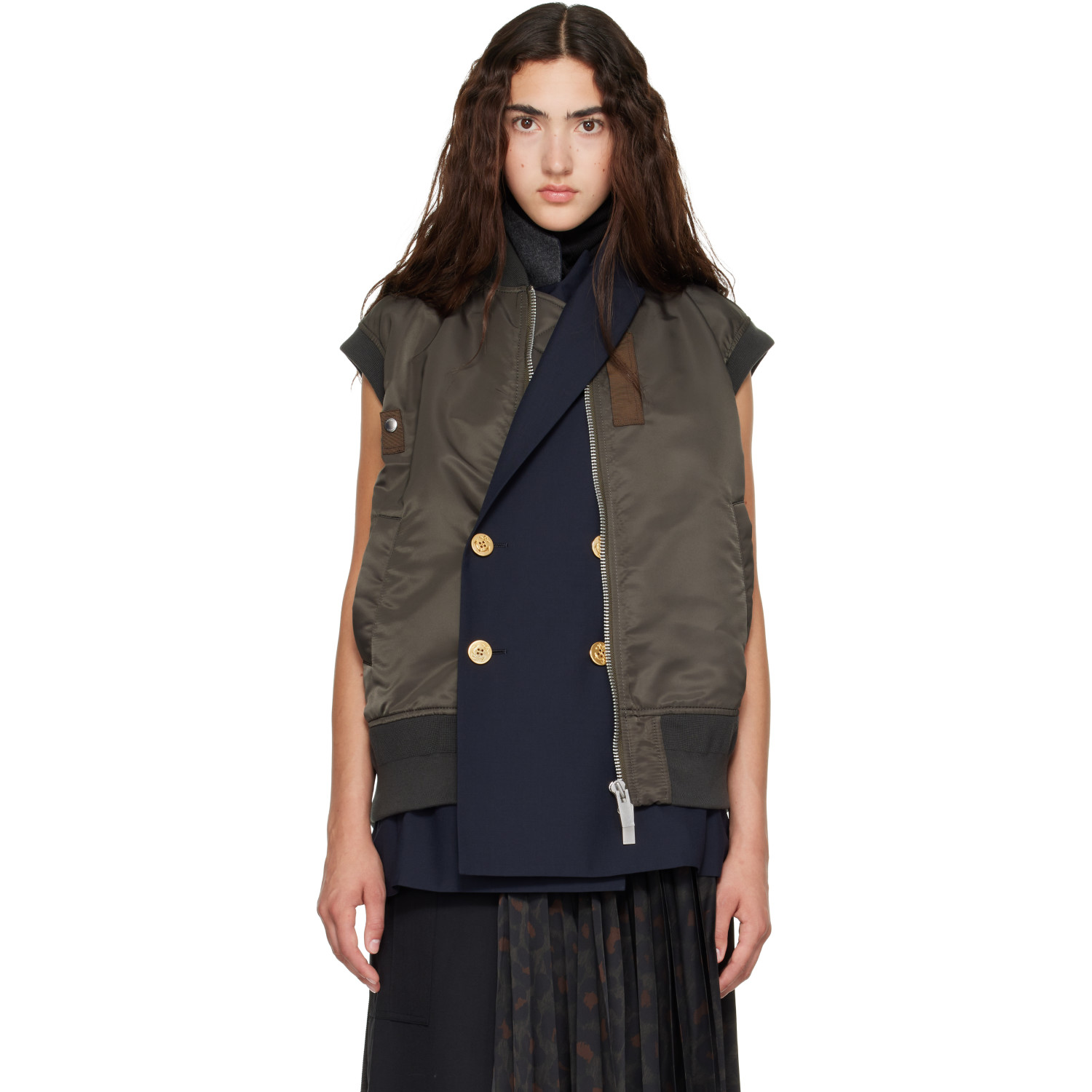 sacai Green Nylon Twill x Suiting Vest