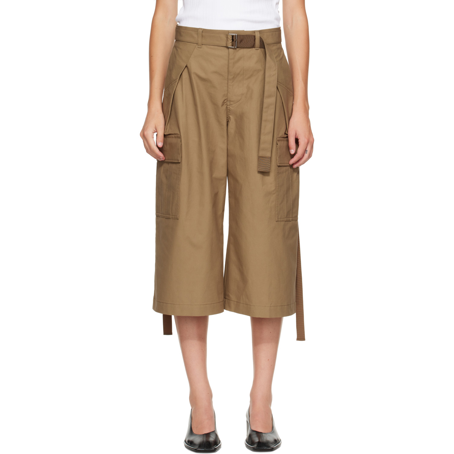 sacai Khaki Cotton Weather Cargo Shorts