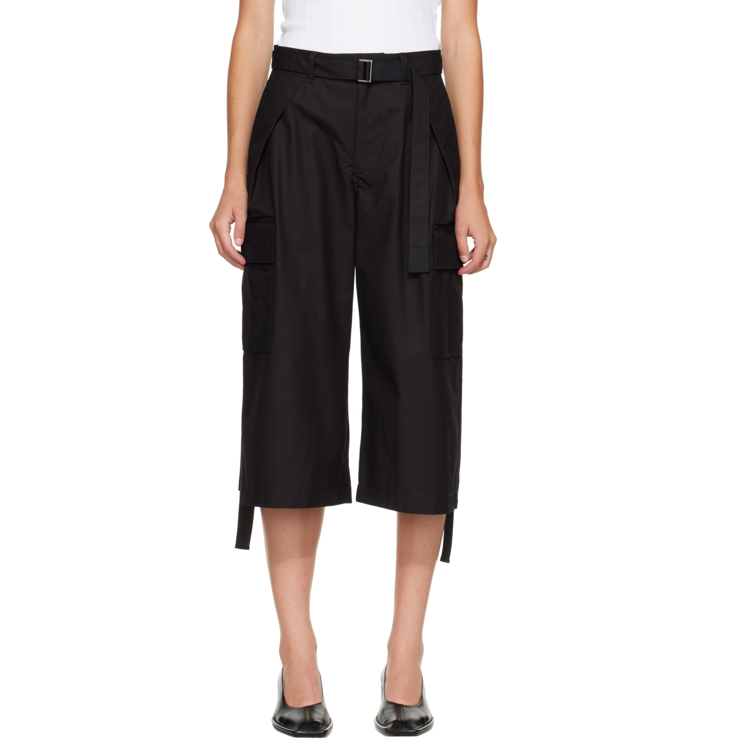 sacai Black Cotton Weather Cargo Shorts