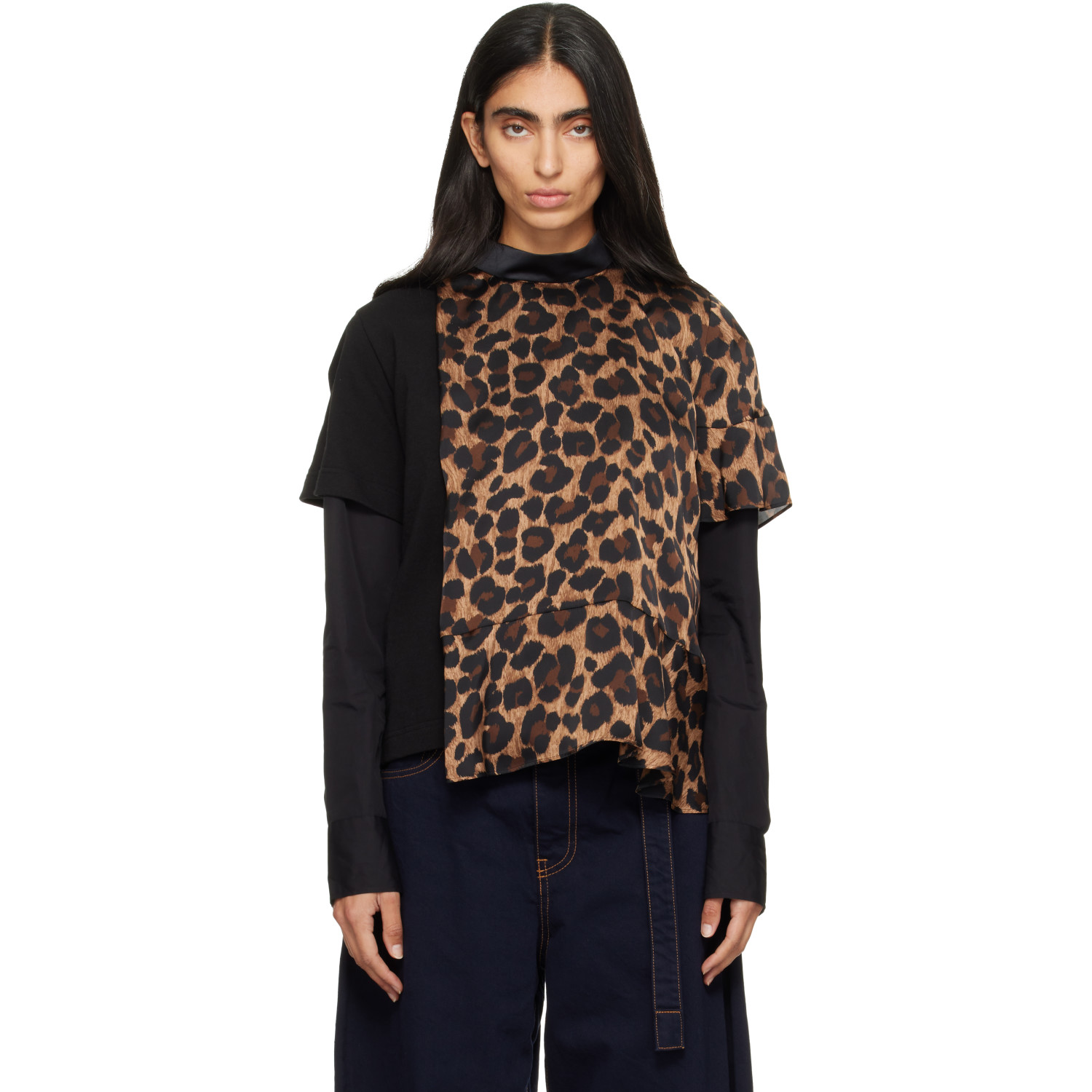 sacai Black & Beige Leopard Jersey T-Shirt