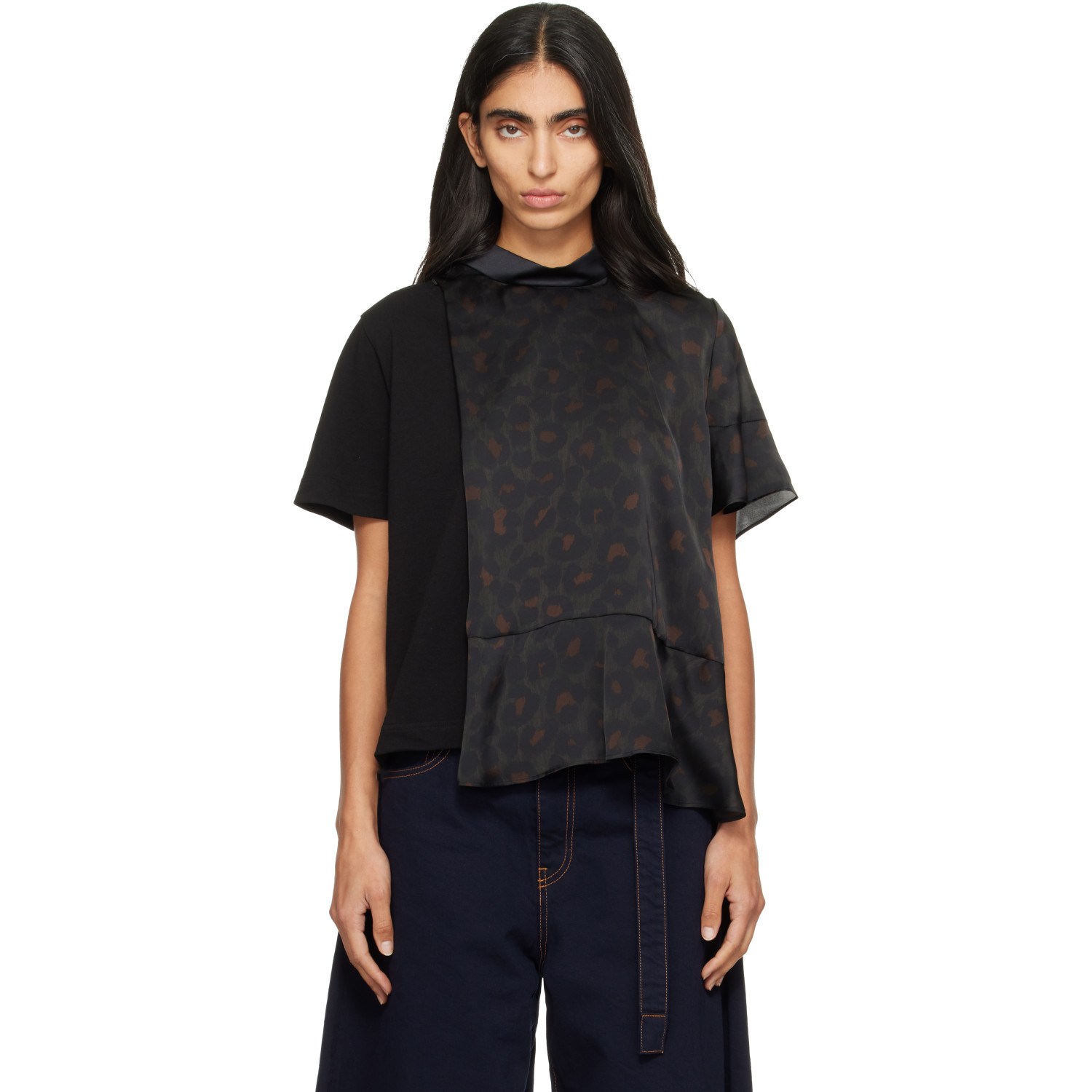 sacai Black Leopard Jersey T-Shirt