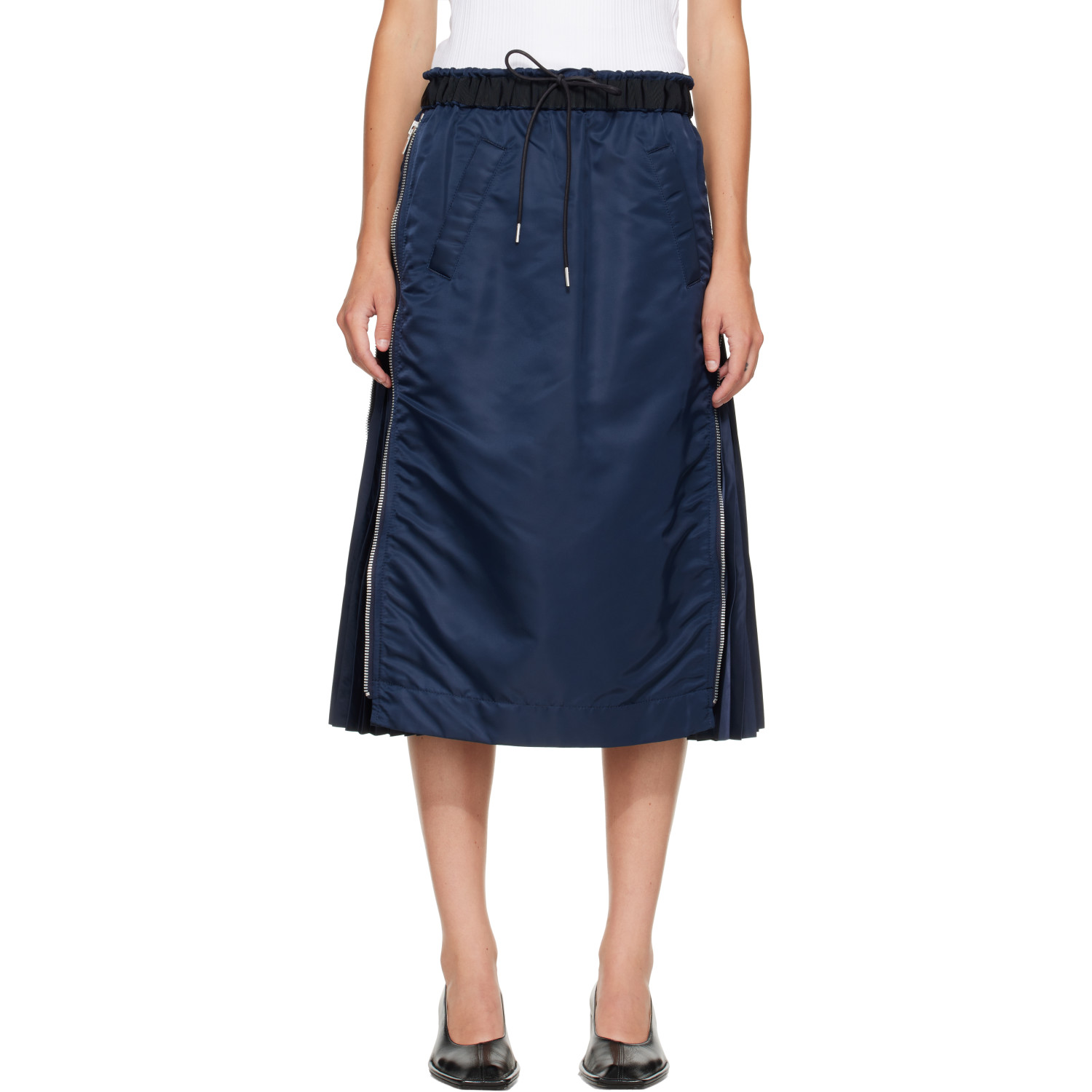 sacai Navy Nylon Twill Midi Skirt