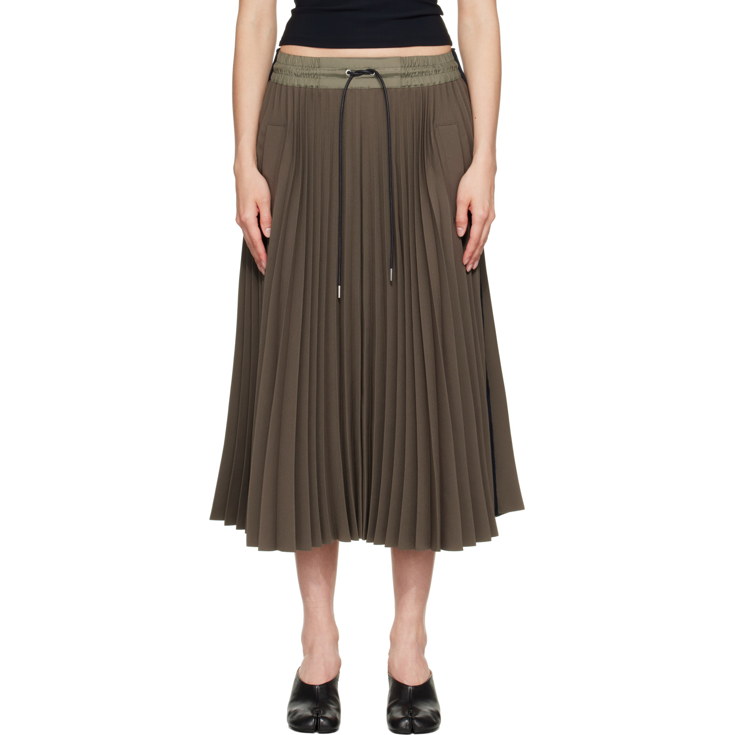 sacai Khaki Matelasse Twill Midi Skirt