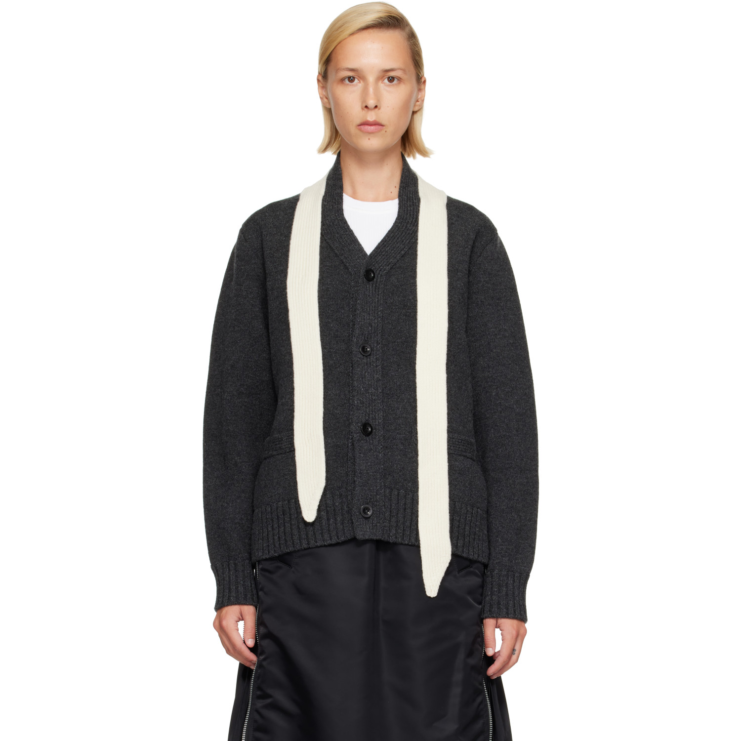 sacai Gray Wool Knit Cardigan
