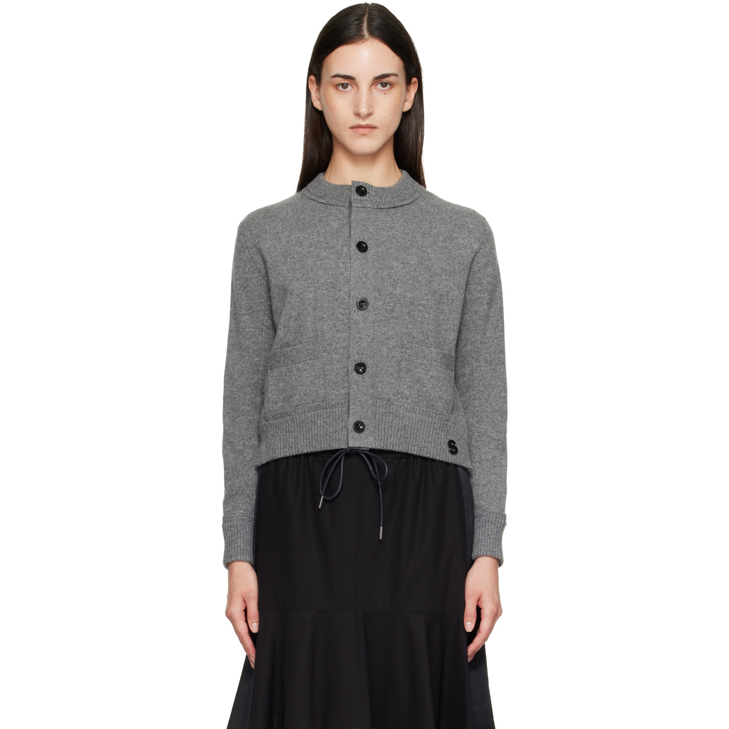 sacai Gray Wool Knit Cardigan