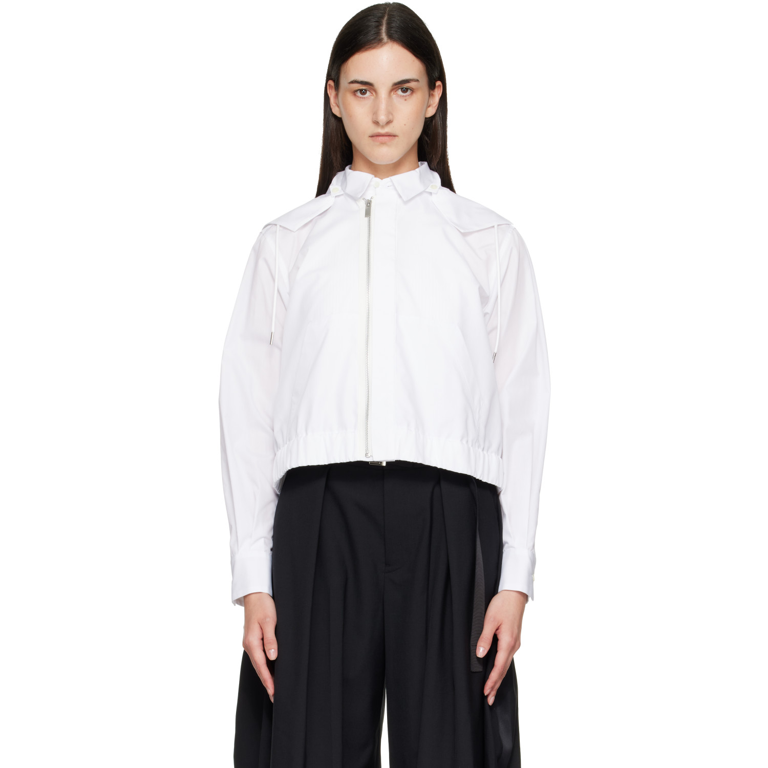 sacai White Poplin Hoodie