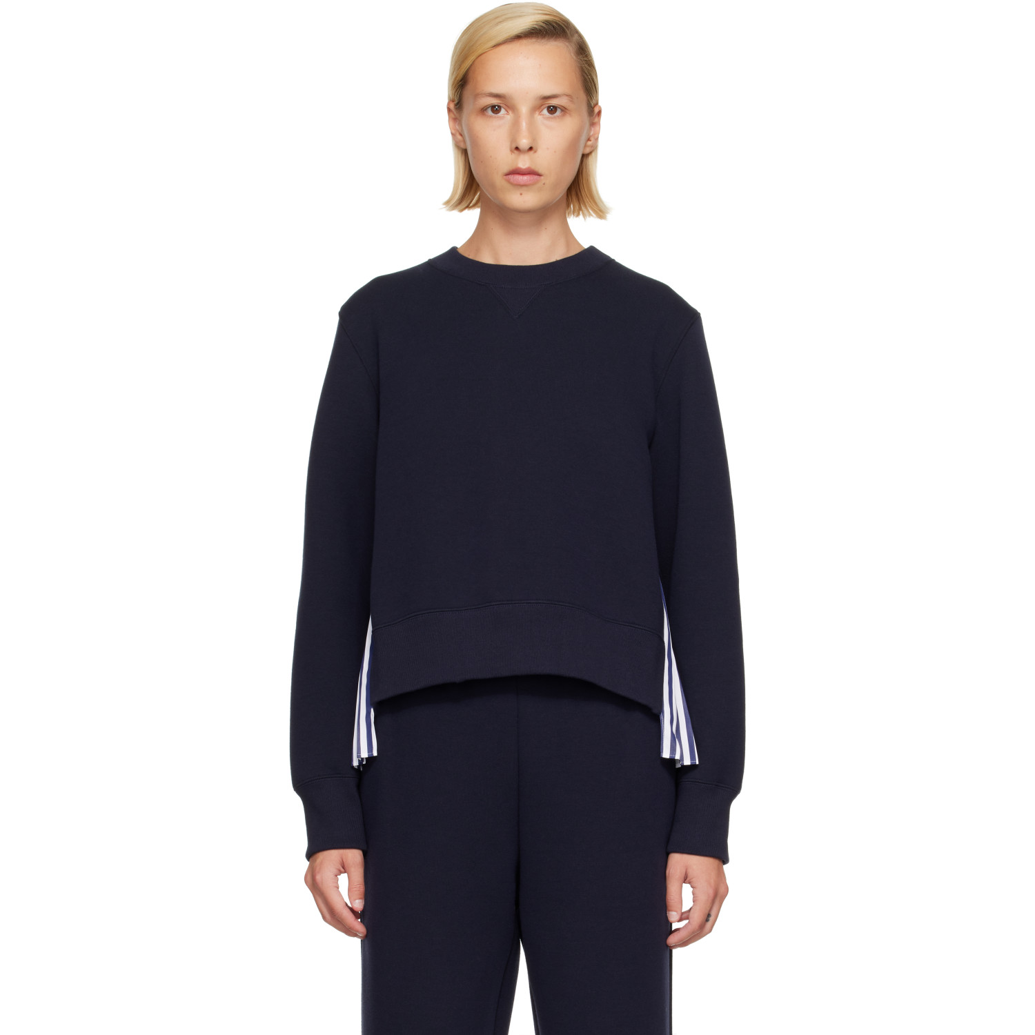 sacai Navy Sponge Sweat & Cotton Poplin Sweatshirt