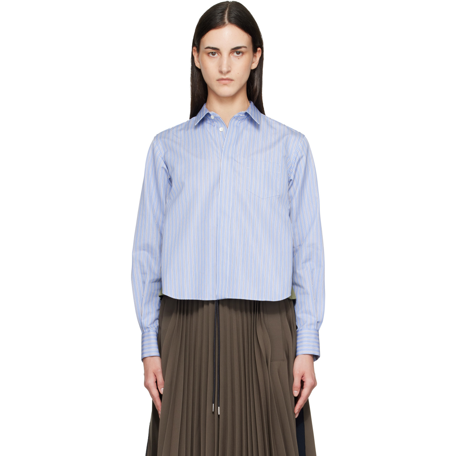 sacai Blue & Khaki Cotton Poplin x Nylon Twill Shirt