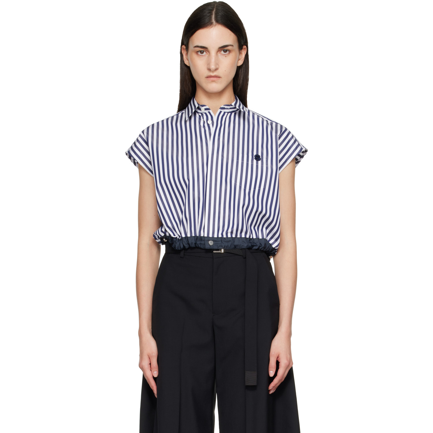 sacai Navy & White Cotton Poplin Shirt