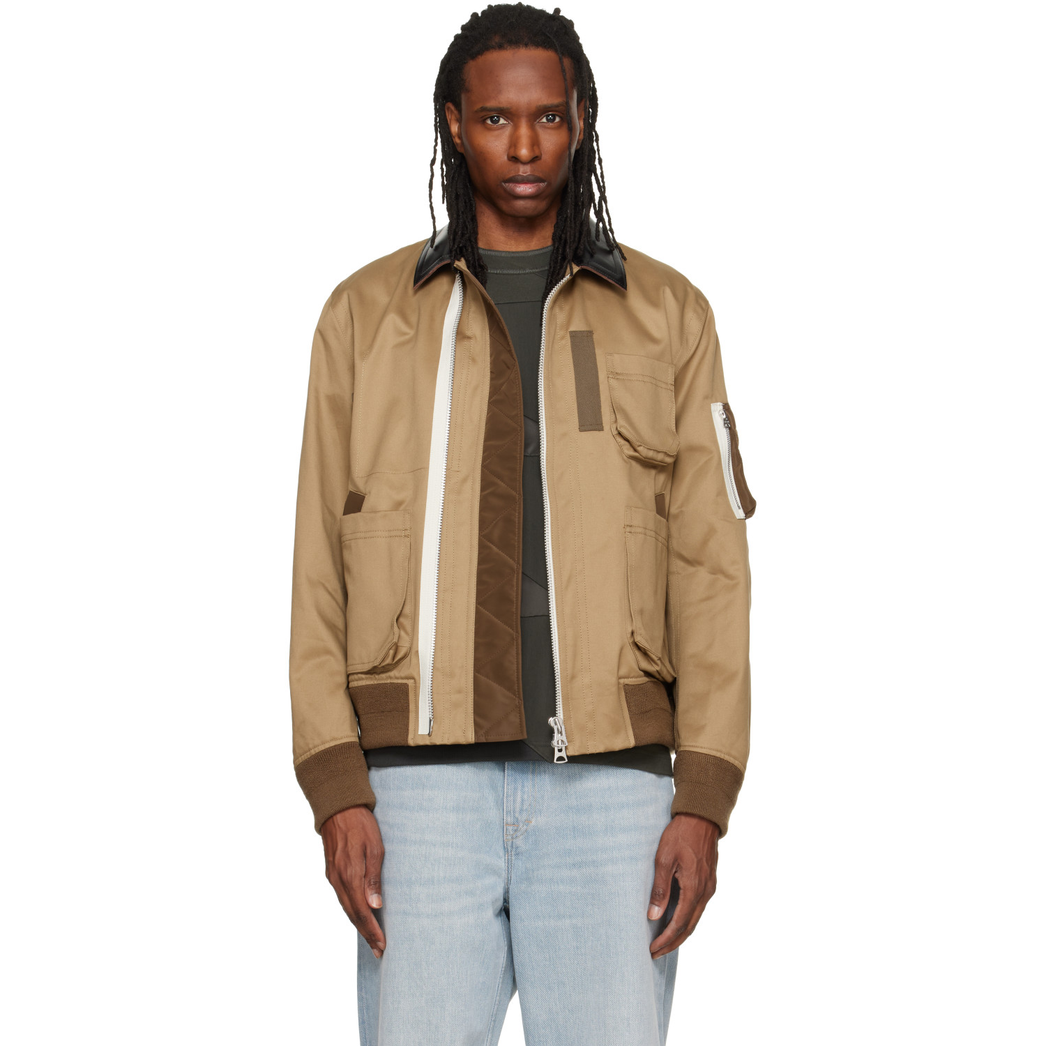 sacai Beige Cotton Chino Bomber Jacket