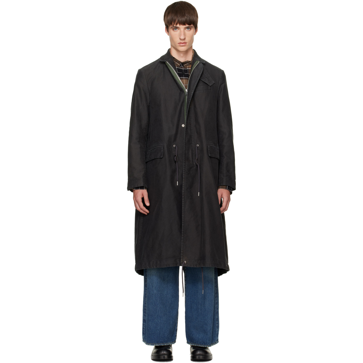 sacai Black Sueded Cotton Coat