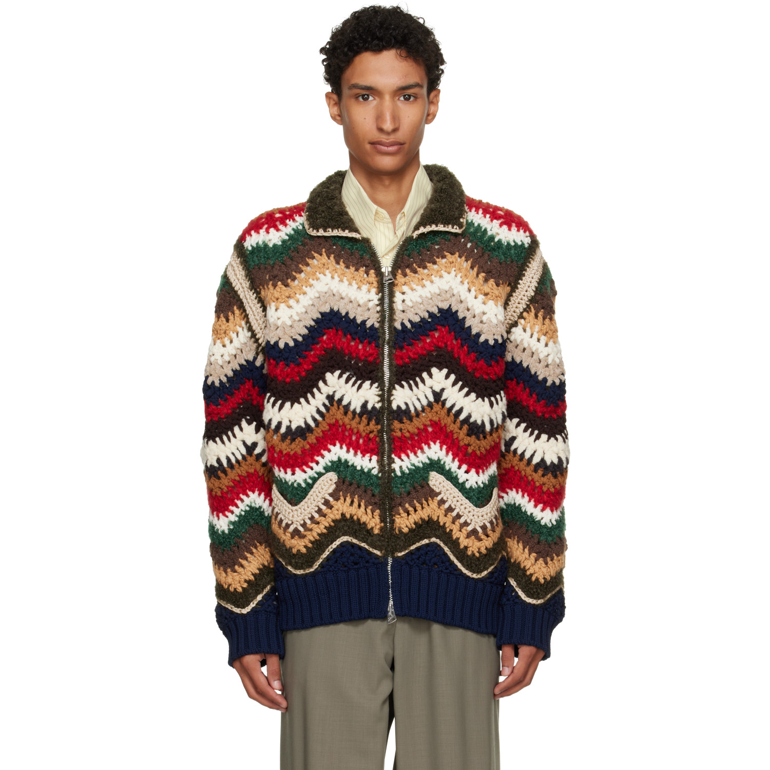 sacai Multicolor Mix Crochet Knit Blouson Jacket