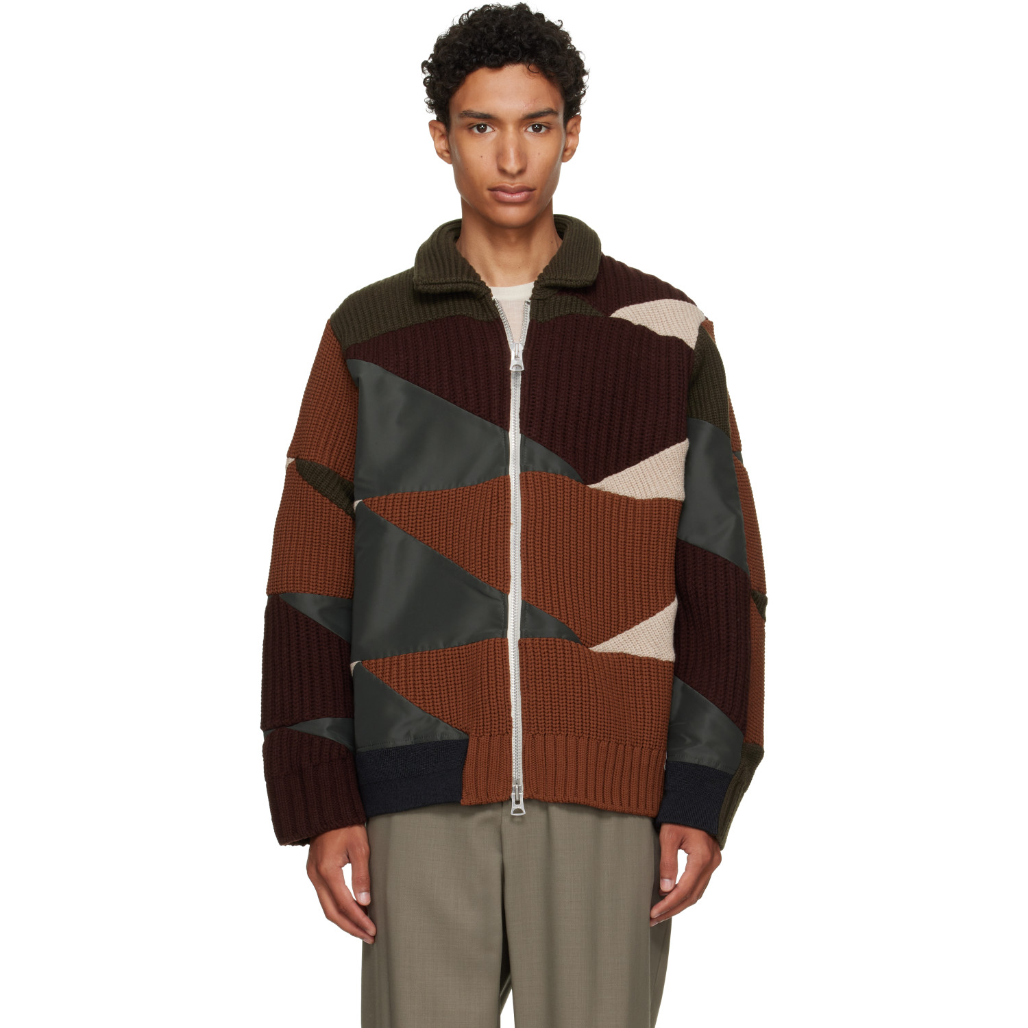 sacai Khaki & Brown A.P.C. Edition Quilts Knit Blouson Jacket