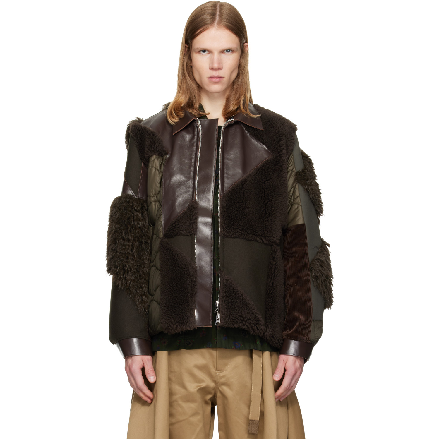 sacai Brown & Khaki A.P.C. Edition Quilts Blouson Jacket