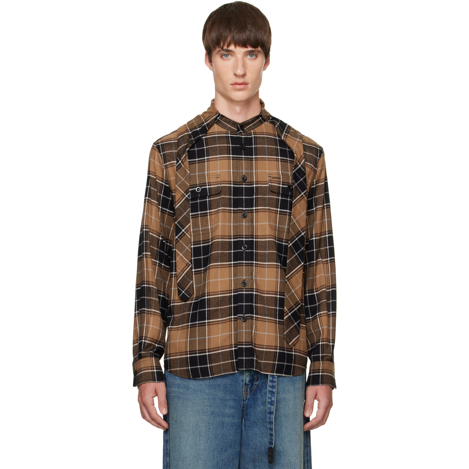 sacai Beige Plaid Flannel Shirt