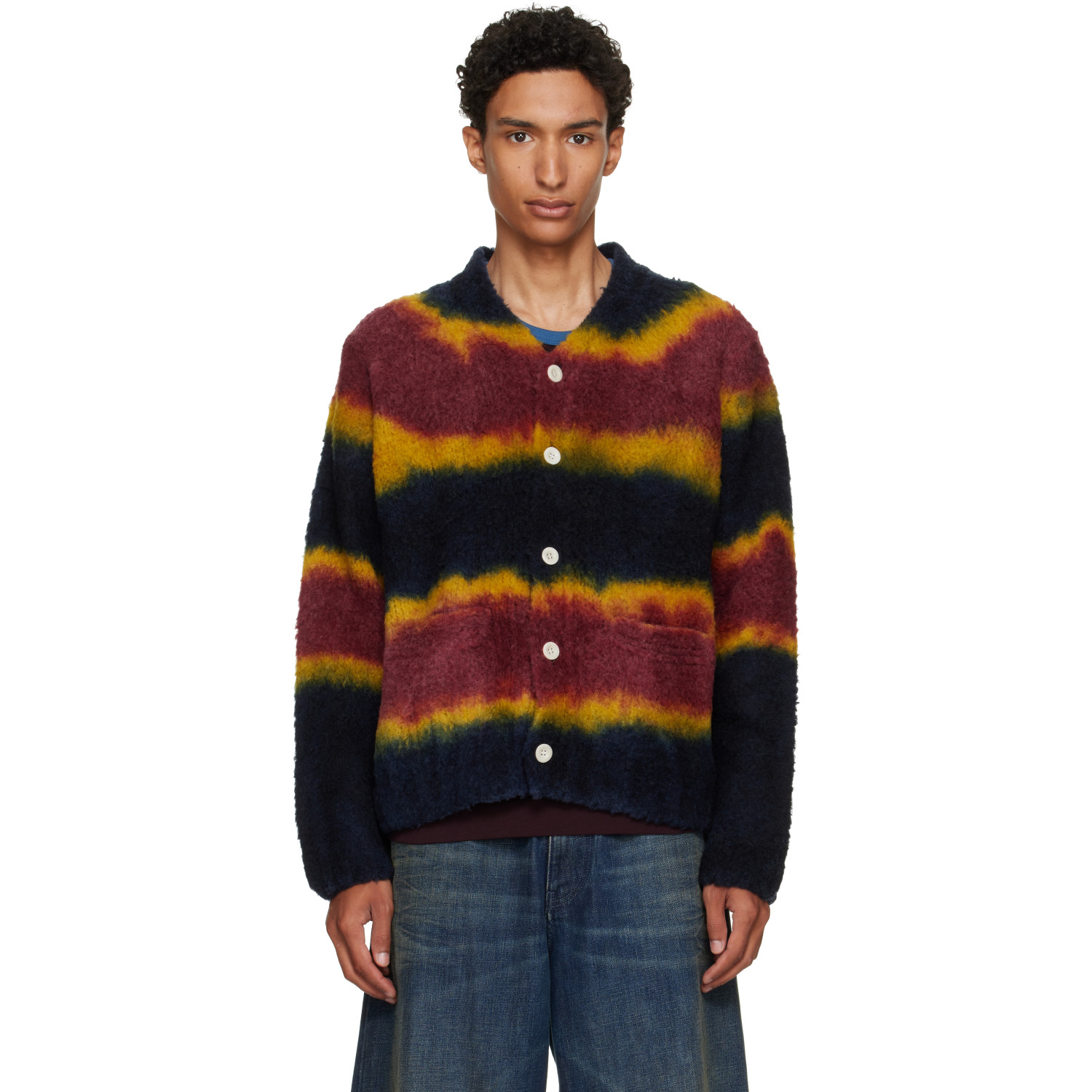 sacai Navy & Burgundy Chusen-Dyed Knit Cardigan