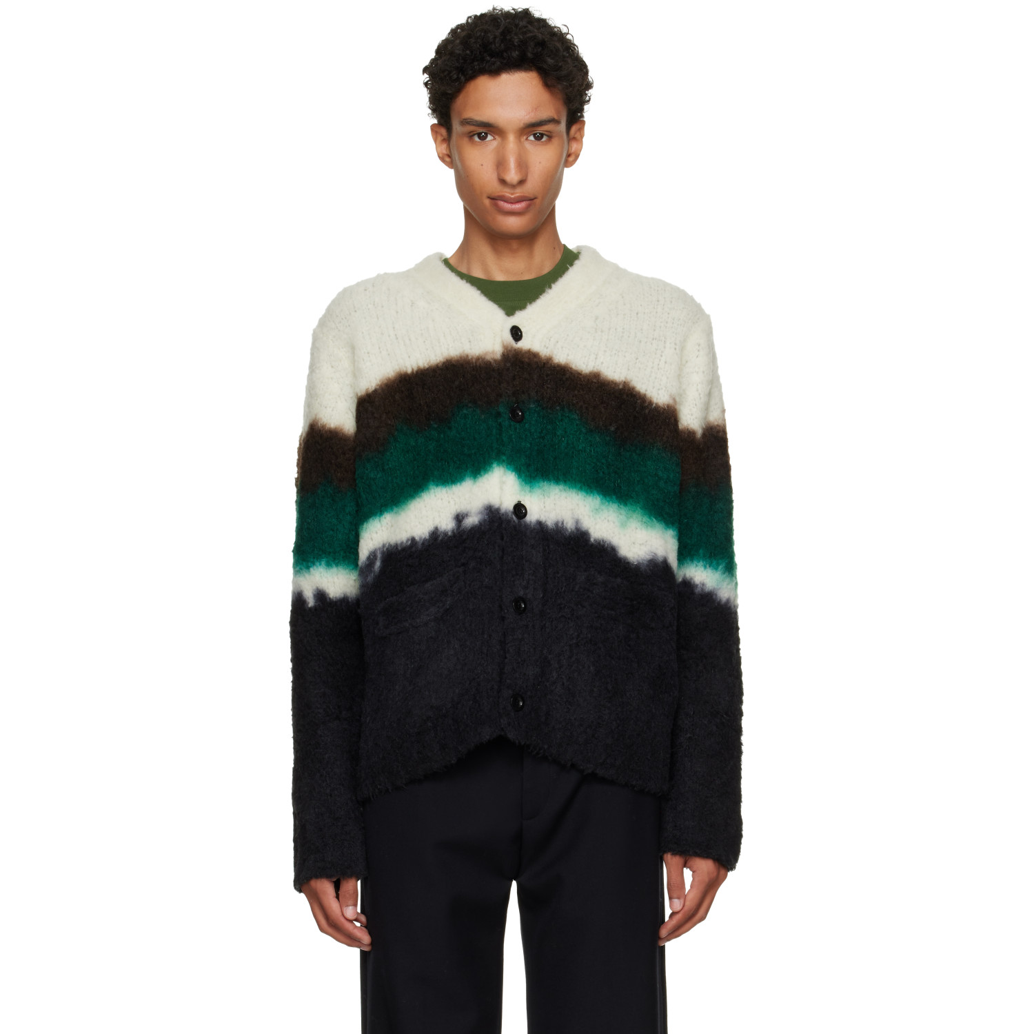 sacai Black & Off-White Chusen-Dyed Knit Cardigan