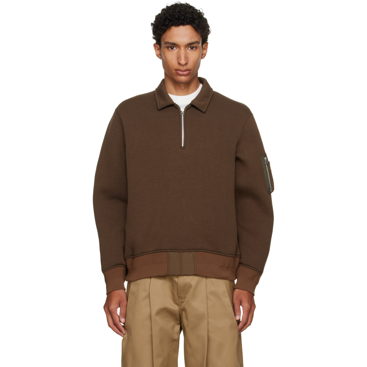 sacai Brown Sponge Sweat Polo