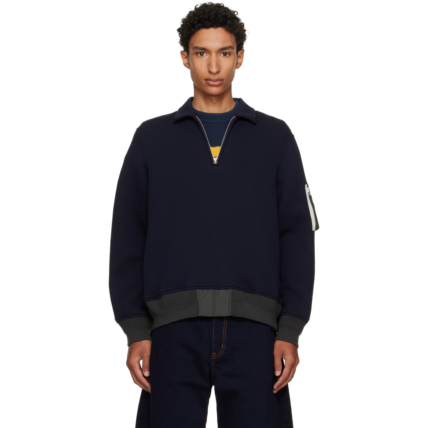 sacai Navy Sponge Sweat Polo