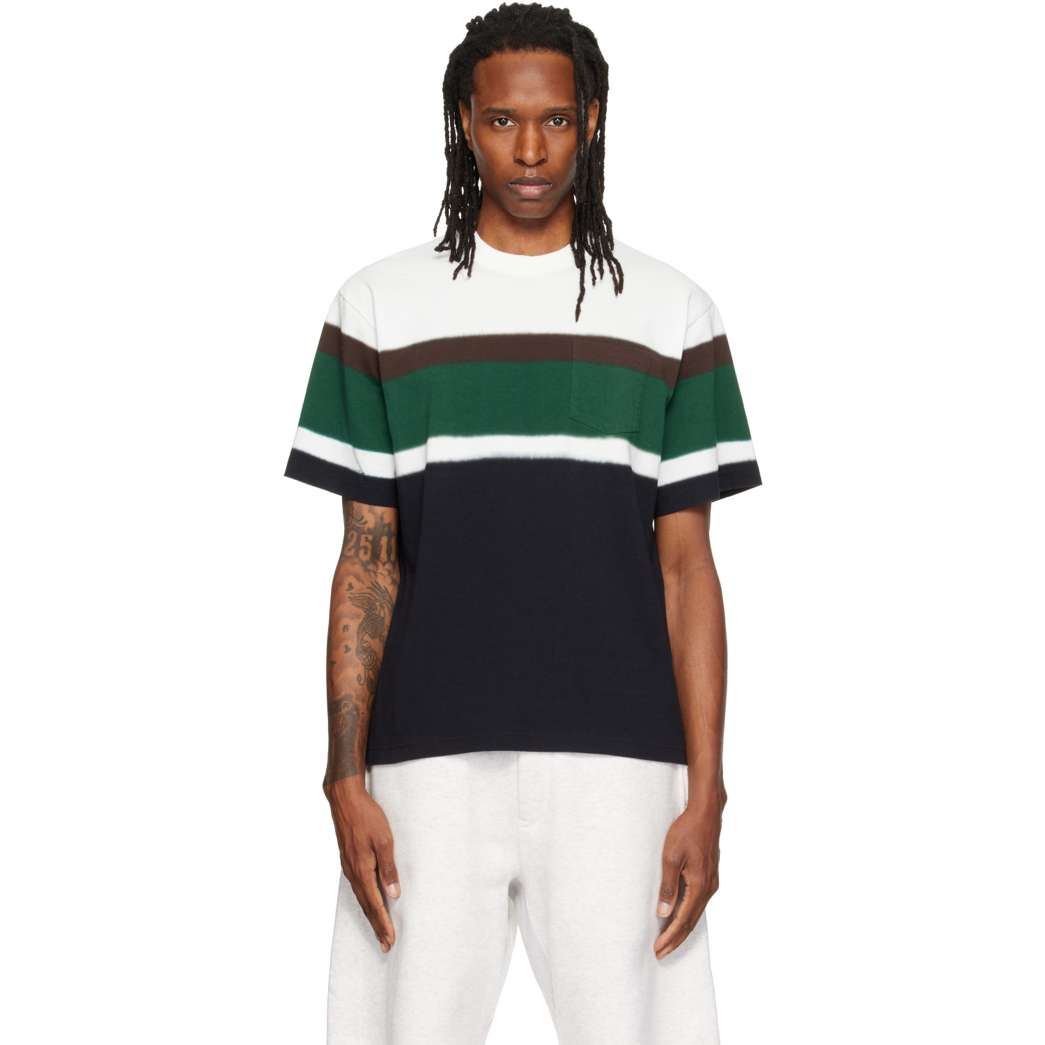 sacai Black & White Chusen-Dyed Cotton Jersey T-shirt