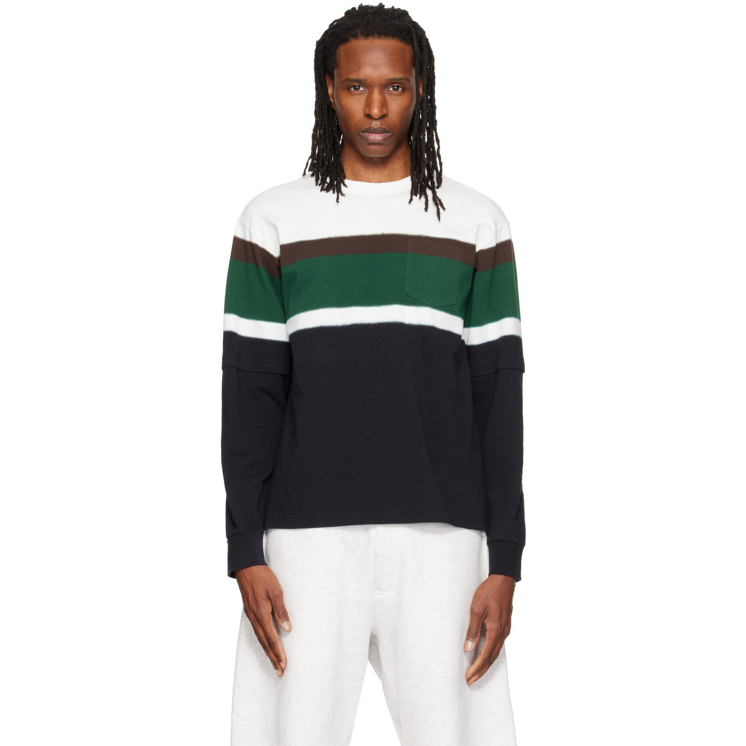 sacai Black & White Chusen-Dyed Cotton Jersey L/S T-shirt