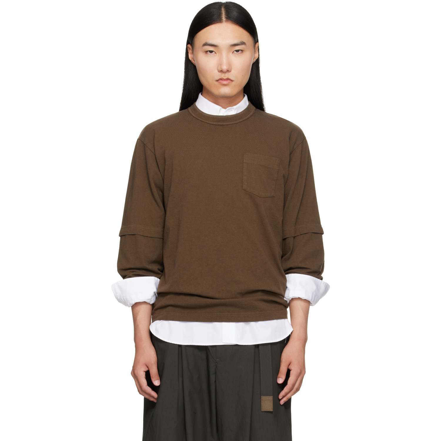 sacai Brown Cotton Jersey L/S T-shirt
