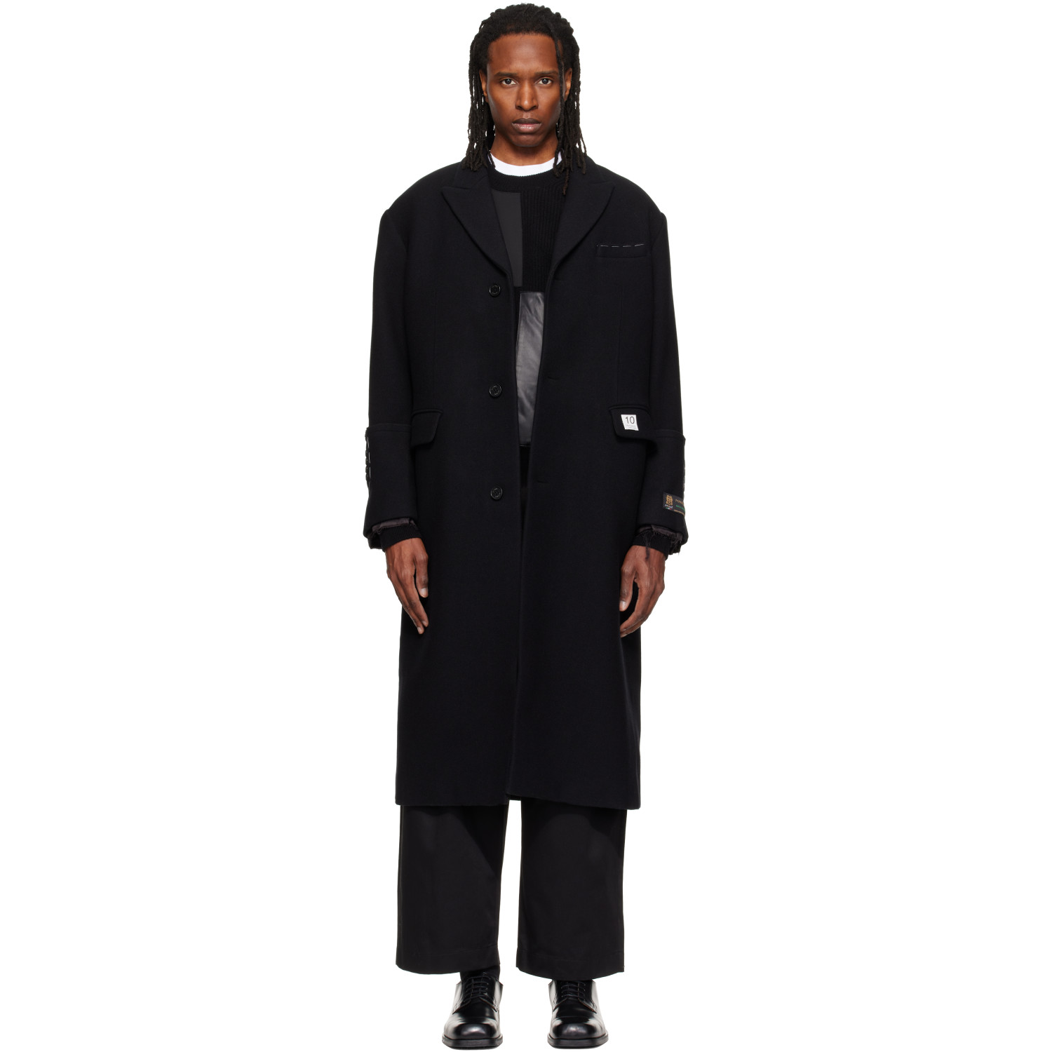 RE;CODE Black Single-Breasted Long Coat
