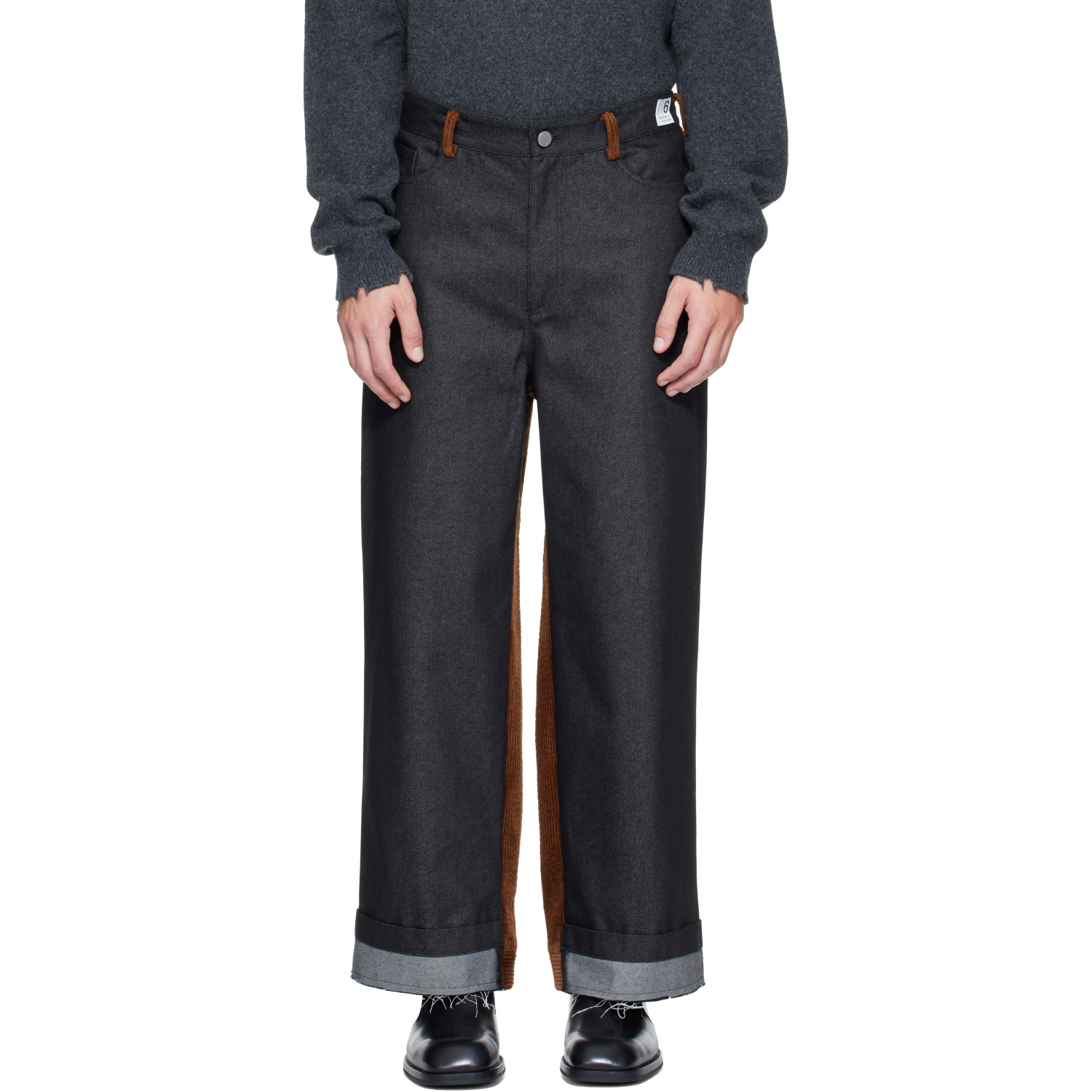 RE;CODE Black & Brown Corduroy-Mixed Denim Jeans