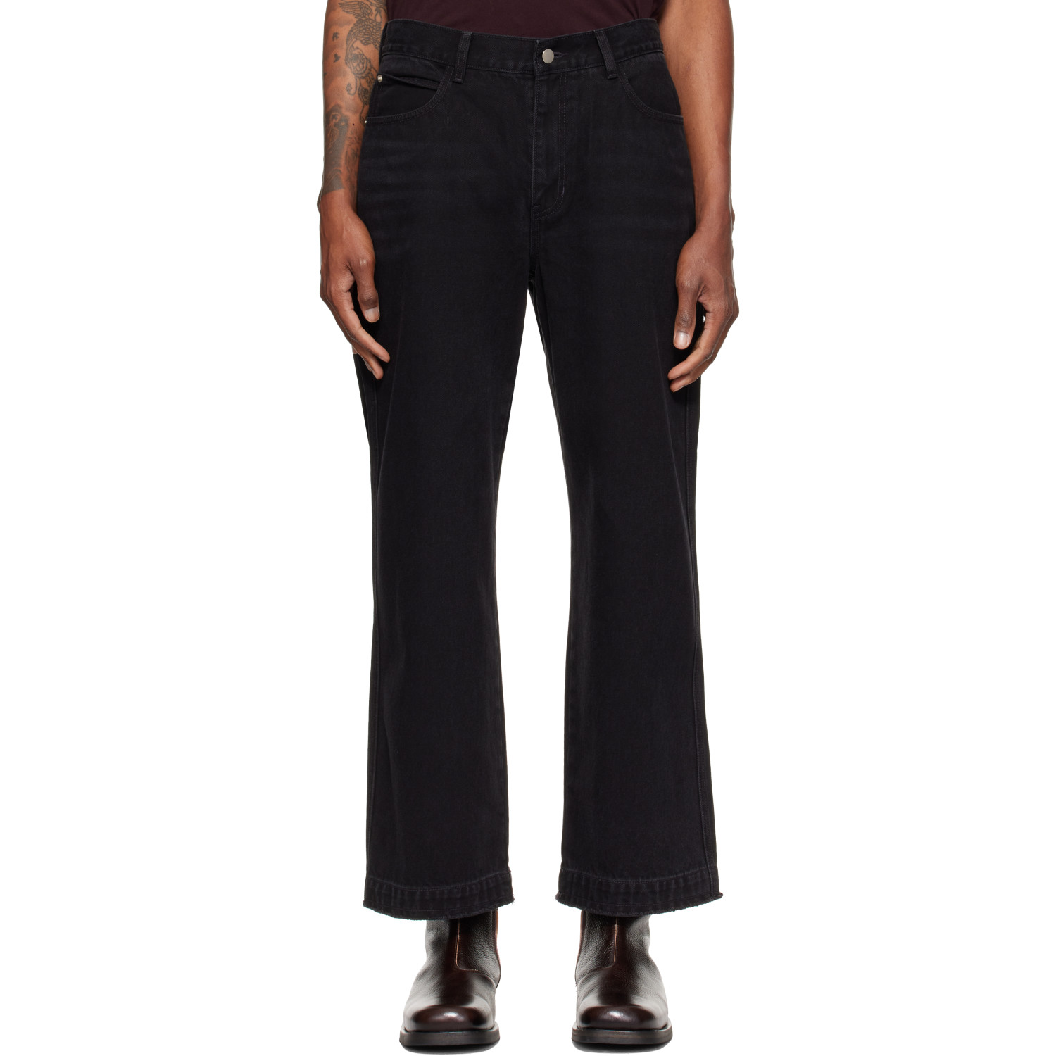 RE;CODE Black Raw-Edged Denim Jeans