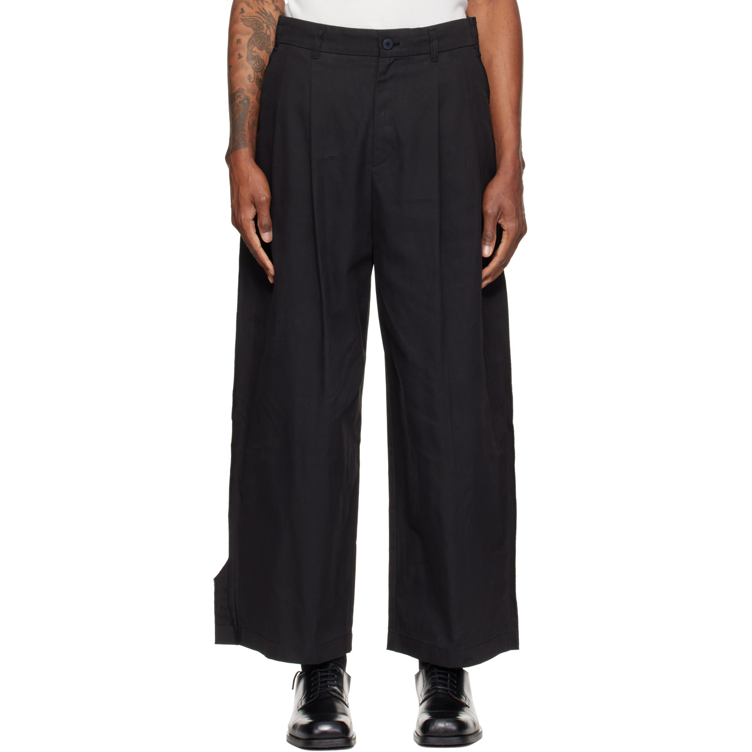 RE;CODE Black Sleeve-Patched Chino Trousers