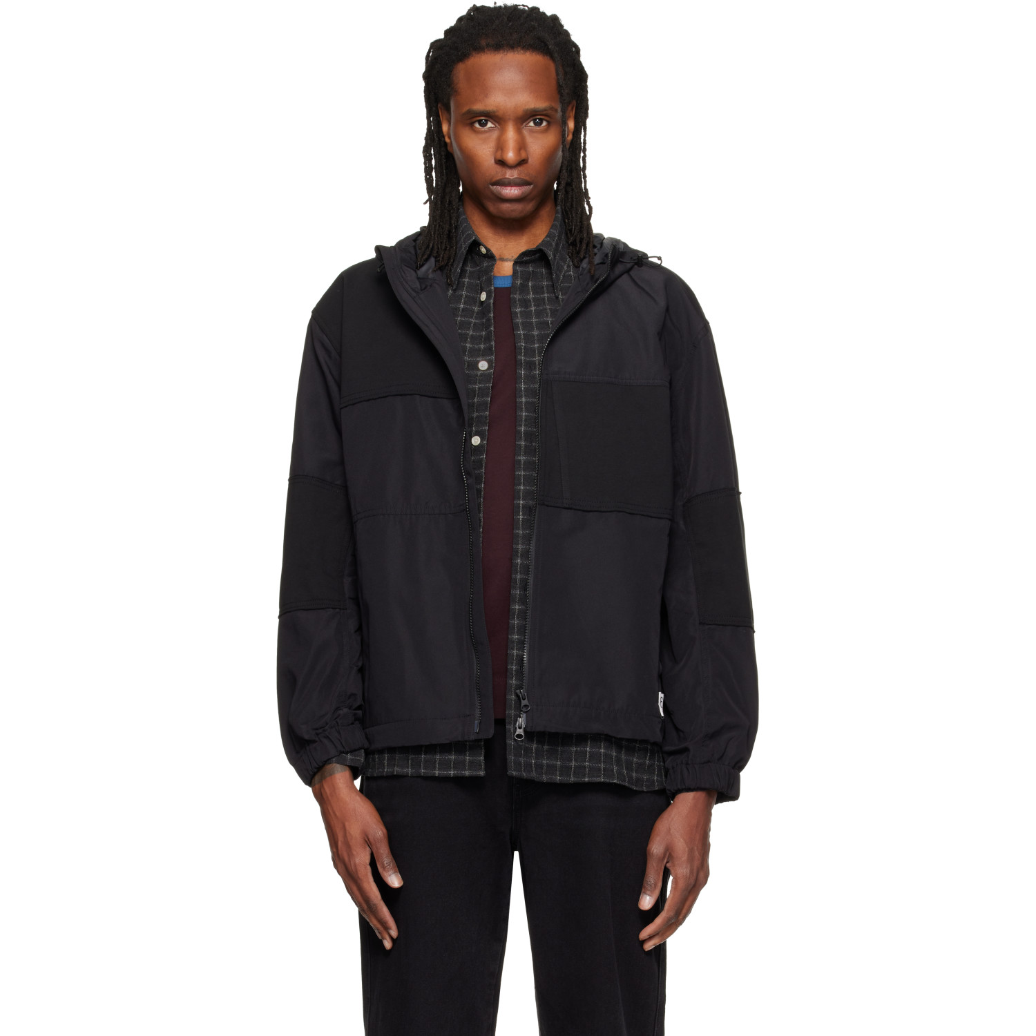 RE;CODE Black Patch-Worked Hoodie Jacket