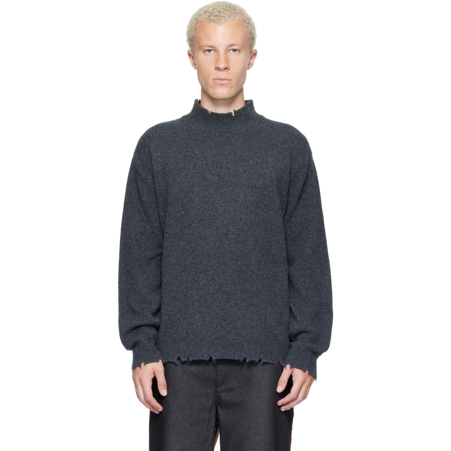 RE;CODE Gray Distressed Knit Sweater
