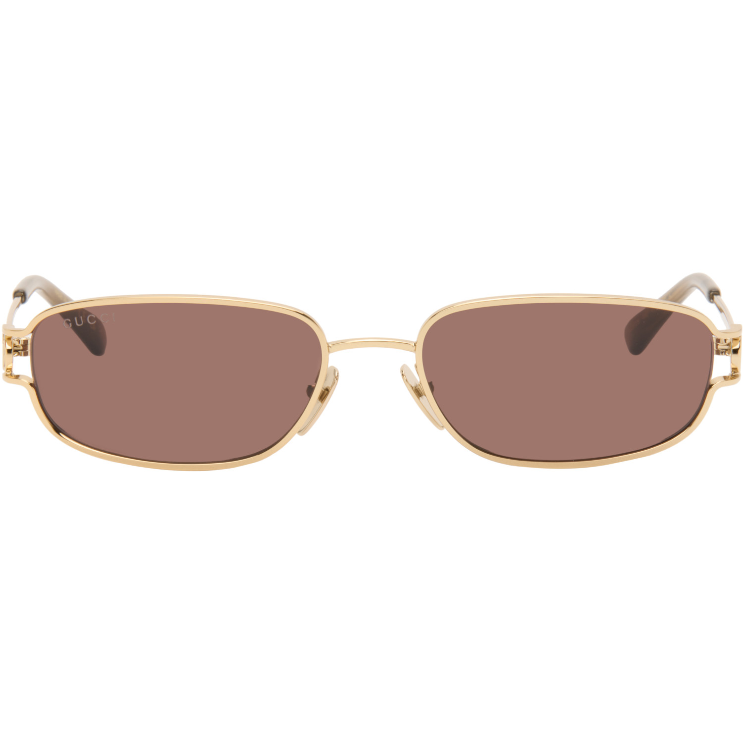 Gucci Gold Rectangular-Frame Sunglasses