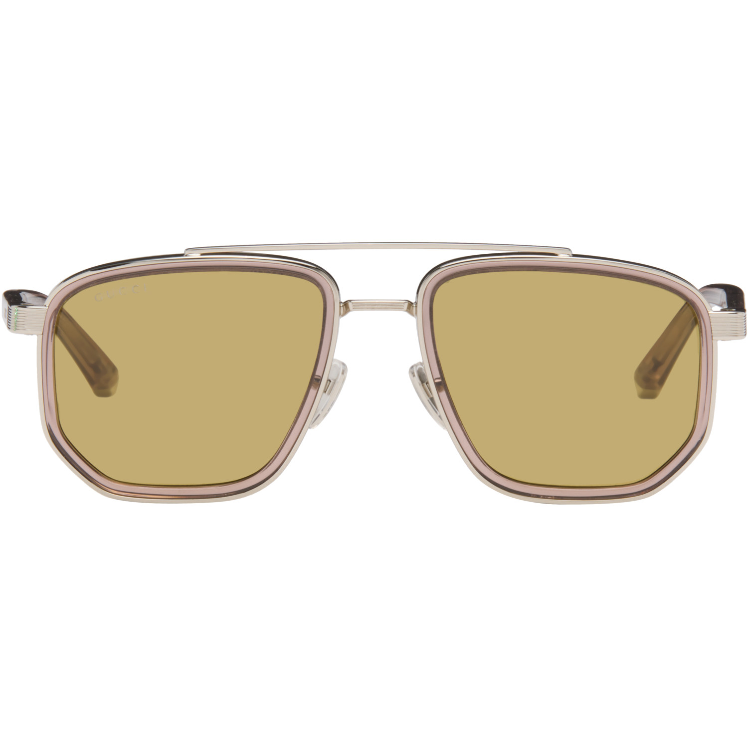 Gucci Silver & Brown Navigator Frame Sunglasses