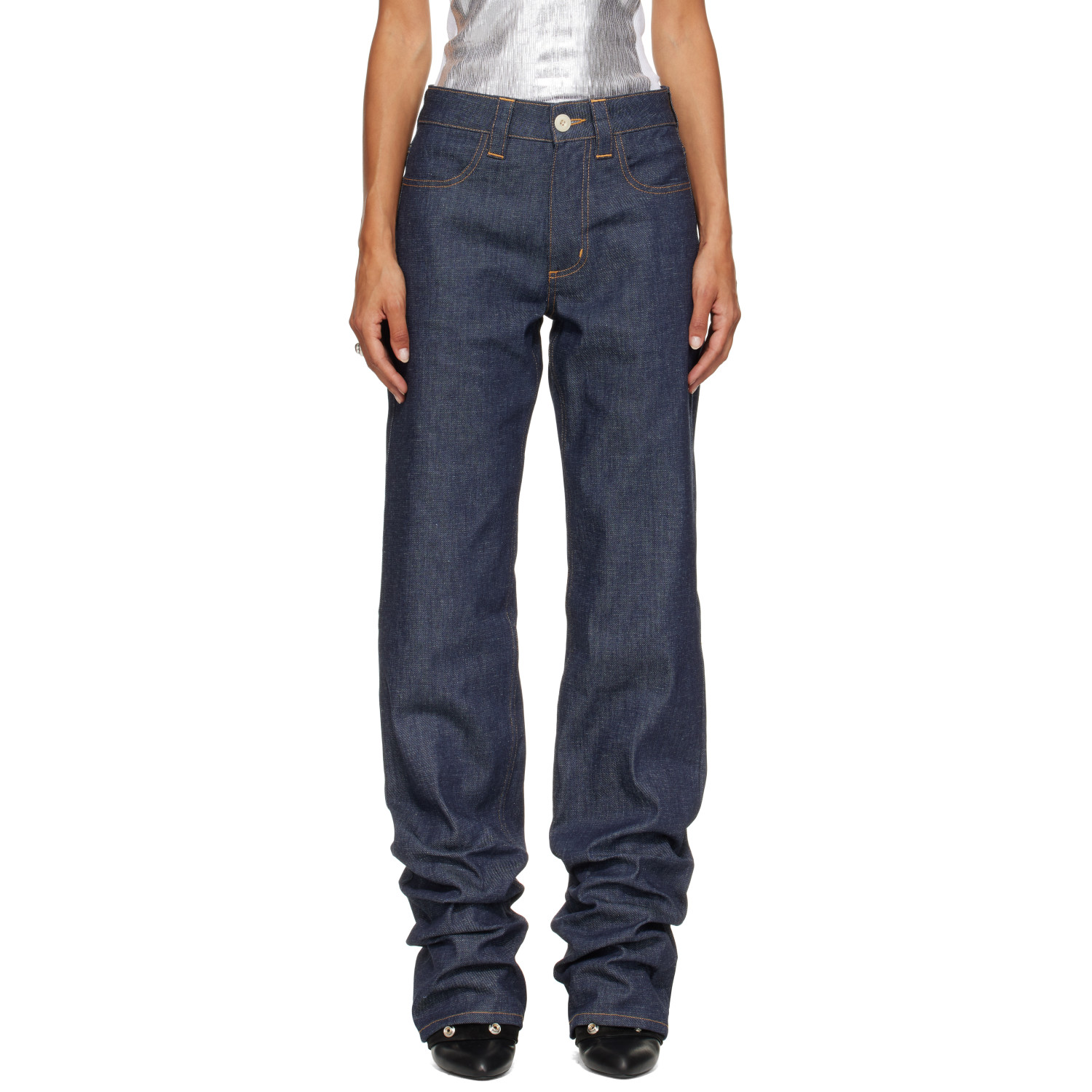 SECONDA Blue Straight Leg Denim Raw Jeans