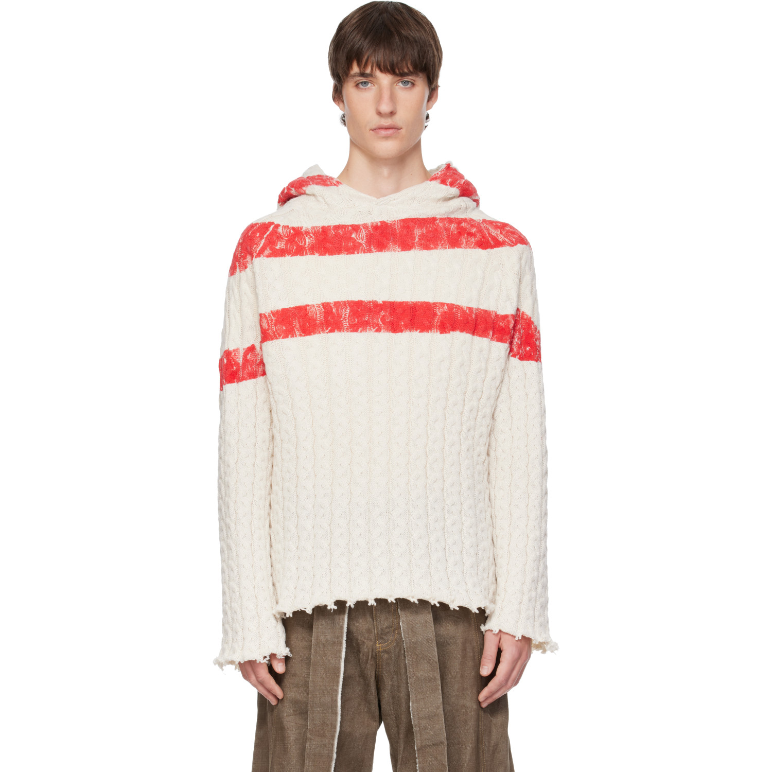 Joone Joonam Off-White Red Stripe Knit Sweater