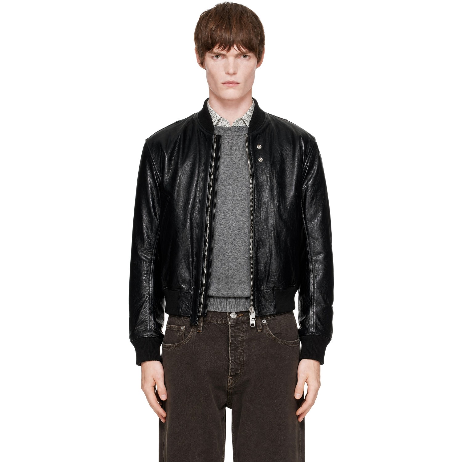 Sunflower Black Leather Flight Jacket
