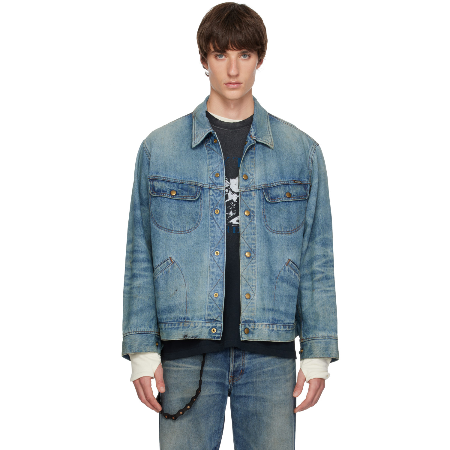 Kamiya Blue Distressed Denim Trucker Jacket