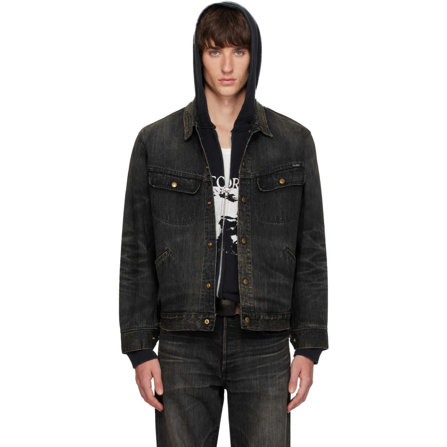 Kamiya Black Distressed Denim Trucker Jacket