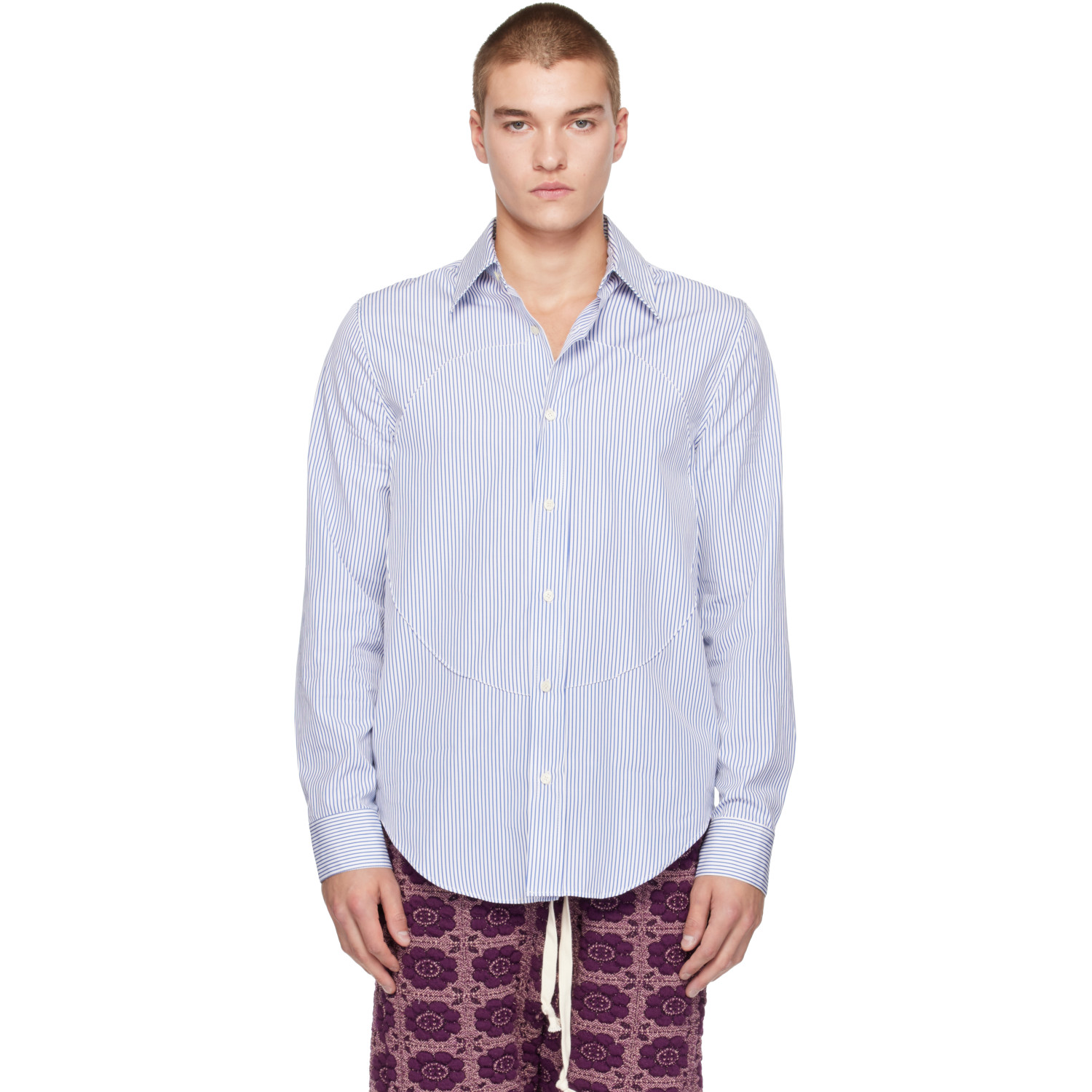 Edward Cuming Blue Pin-Tuck Lung Shirt