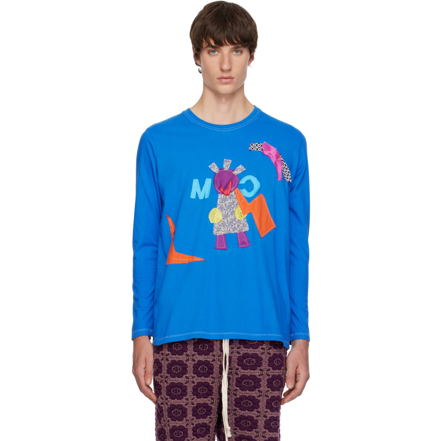 Edward Cuming Blue Appliqué Long Sleeve 'CUM' T-shirt