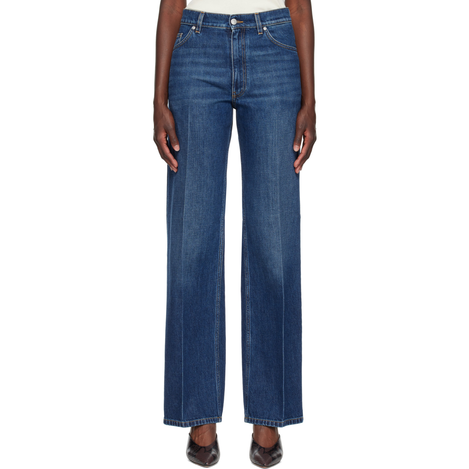 Stella McCartney Blue Crest-Embroidered Straight Jeans